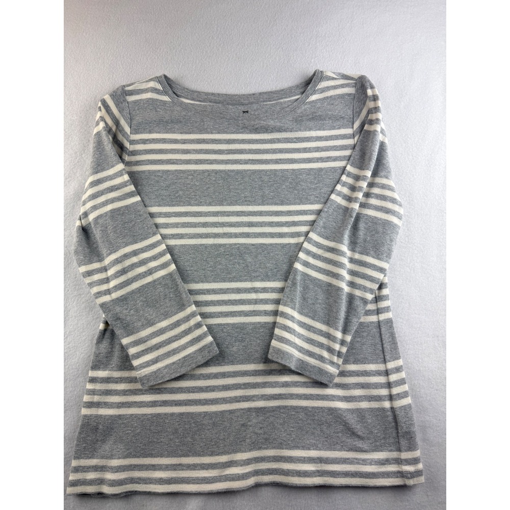 Talbots Womens Gray‎ Cream Stripe Boat Neck Long Sleeve Cotton Tunic Top M